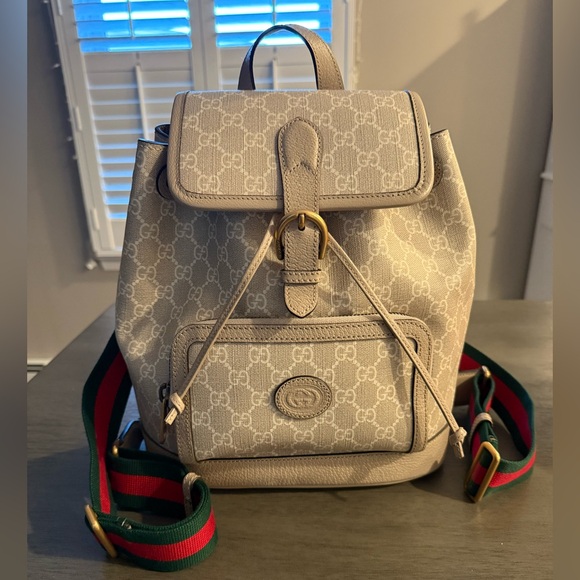 Gucci Handbags - Gucci Ophidia Cream Drawstring Medium Backpack